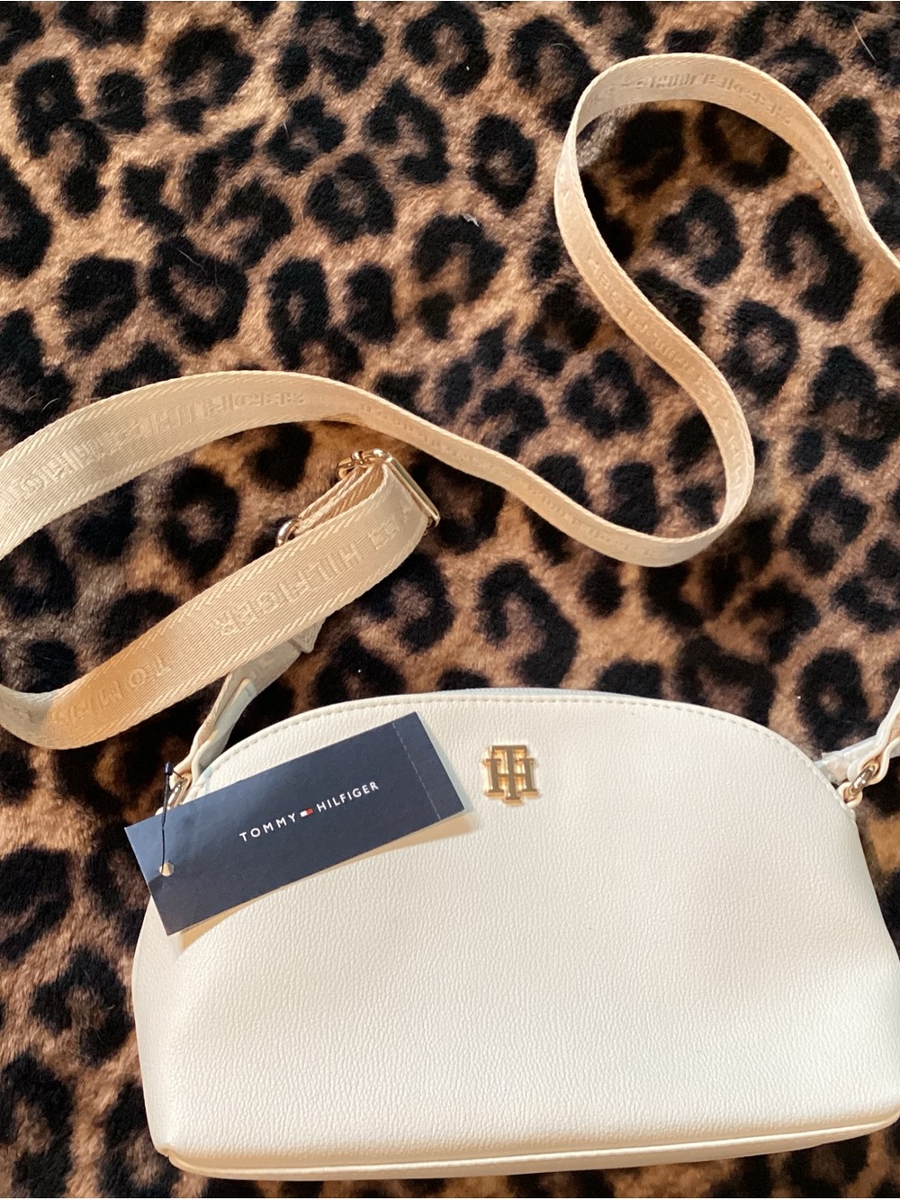Tommy Hilfiger Cream Crossbody Bag with Gold Logo
